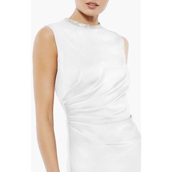 MAC DUGGAL Crystal Neck Ruched Cocktail Dress in White Size US 8 - Picture 2 of 10